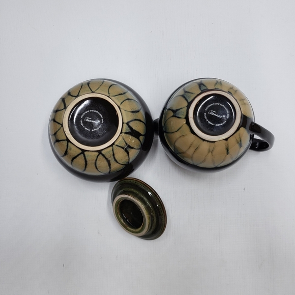 Tannex Stoneware Creamer Sugar Bowl Brown Green Tan - Picture 10 of 12